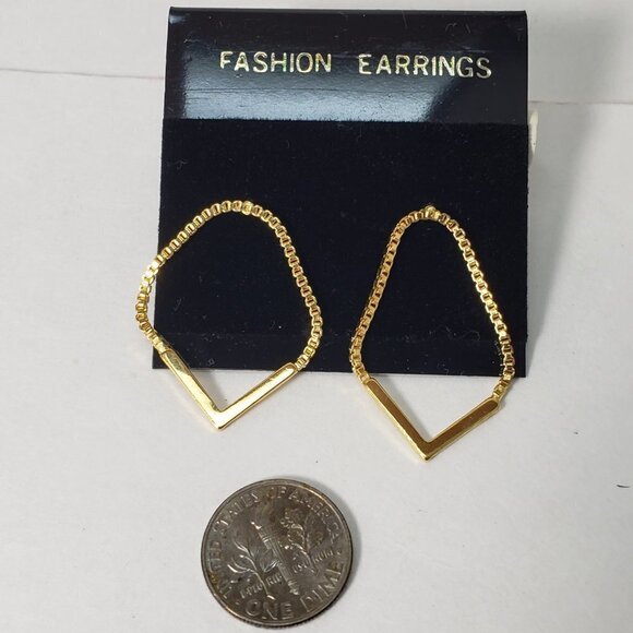 Women's Stylish Polished Gold tone Hoop Post Drop Earrings - Size 1.25" Drop - Picture 6 of 7